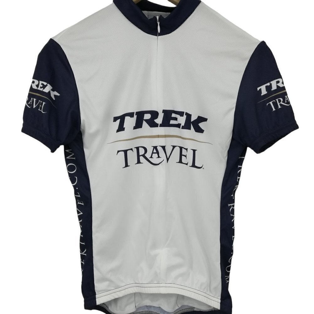 Trek Travel Short Sleeve Cycling Jersey Size S Womens 3/4 Zip White Race Set In